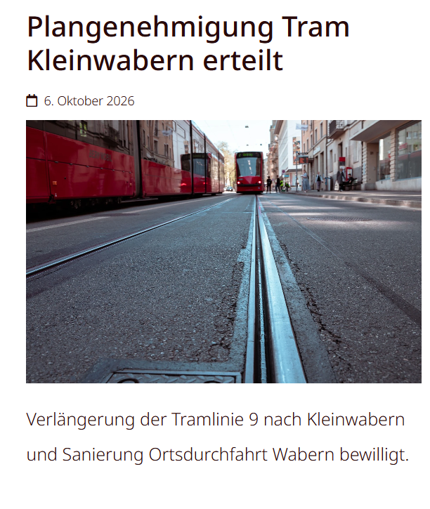 Plangenehmigung Tram Kleinwabern erteilt | BERNMOBIL 